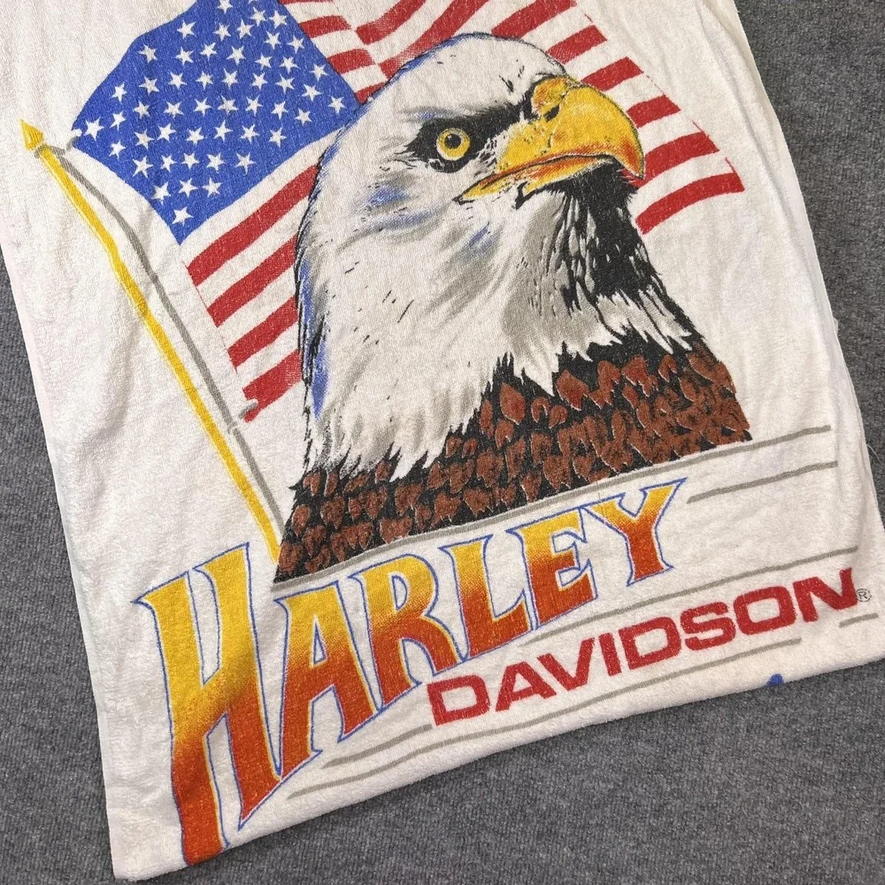 Harley-Davidson Beach Towel Born In The USA Eagle Flag Cotton America White